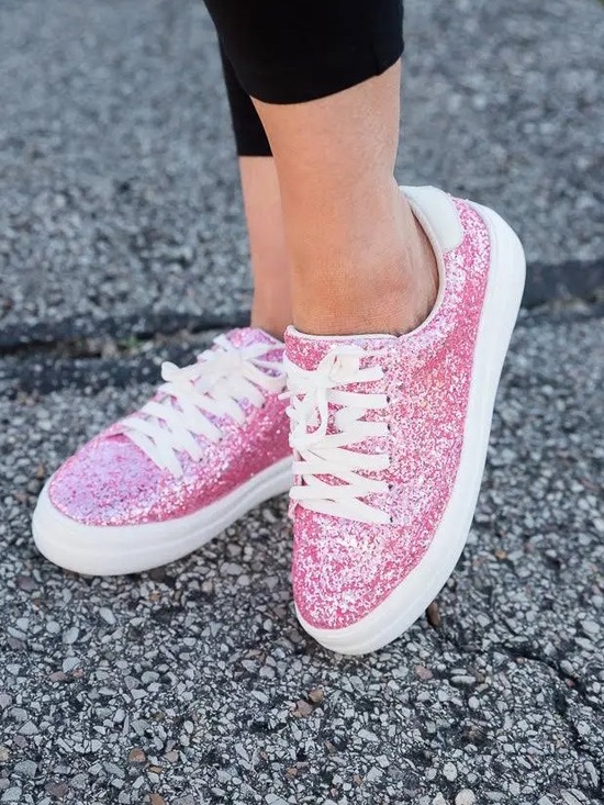 Hey Girl Shoes - Hey Girl by Corkys Glaring Pink Glitter Sneakers